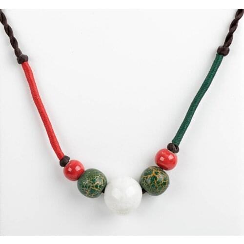 Classic Style Chain Ceramic Crack Beads Necklaces Bohemia China ancients Necklace Pendant For Women Gift #XN051