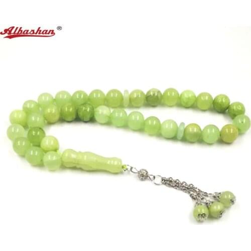 Muslim Tasbih Natural Green stone 2 sizes 8mm 10mm 33 beads stone Rosary