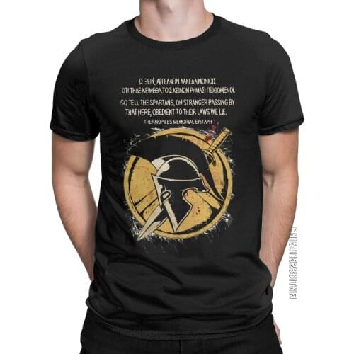 Mens The Spartan Epitaph T Shirt Sparta Helmet Pure Cotton Tops Casual Classic Crewneck Tee Shirt Plus Size T-Shirts