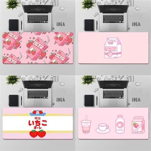 Gaming Mouse Pad Large Mouse Pad PC Gamer Computer Mouse Mat Kawaii Japanese Strawberry Milk Big Mousepad XXL Keyboard Desk Mat
