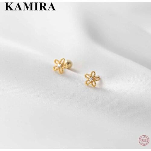 KAMIRA 925 Sterling Silver Trendy Bohemian Minimalism Hollow Flower Pierced Stud Earrings for Women Teen Party Cute Fine Jewelry