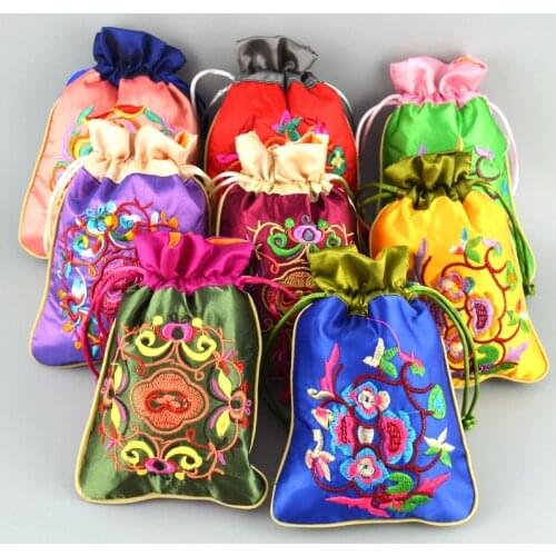 Chinese Embroidered Satin Jewelry Bags Fabric Pouch Drawstring Small Gift Packing Empty Tea Pouches Candy Favor bags Wedding