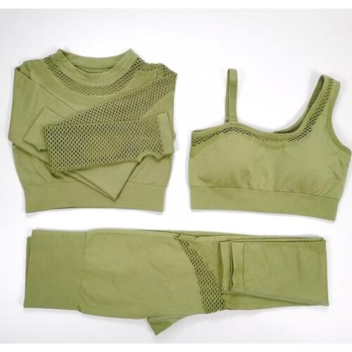 Yoga Set Women Gym Clothes Long Sleeve Crop Top Seamless Leggings Sport Suit For Fitness Clothing Workout Gym Women Sports Bras