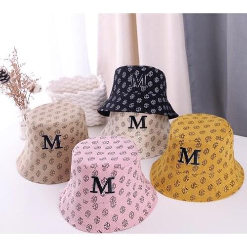 KENSHELLEY Summer Sun Protection Cap Embroidered Letter M Net Red Fisherman Hat Womens Tide Brand Fashion Student Bucket Hat