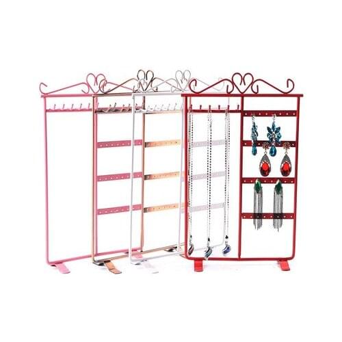 Multifunctional Metal 4 Layer Ear Studs Earrings Hanging Storage Jewelry Organizer 32 Holes Metal 6 Hooks Necklace Display Rack