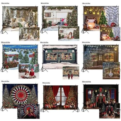 Mocsicka Christmas Photography Backdrops Xmas Trees Toy Shop Winter Snow Photo Background Kids Portrait Props Birthday Photozone