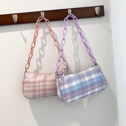 Fashion Plaid Grid Printing Shoulder Underarm Bag Casual Ladies Acrylic Chain Small Handbags Purse Shopping Women Top-handle Bag