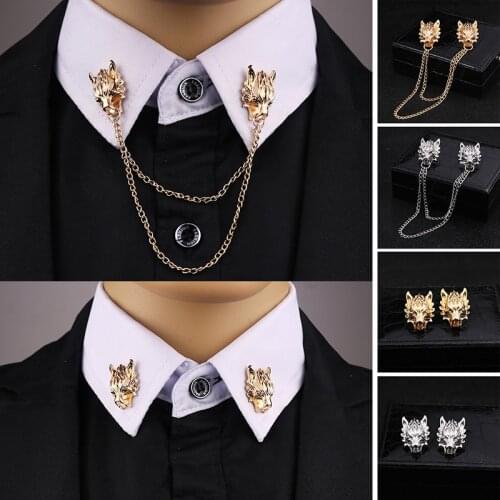 2021 New Chain Wolf Pin Brooches for Mens suit Brooch Collar Decorated Wolf Head Shirt Accessories Tide Corsage Brooch Pins