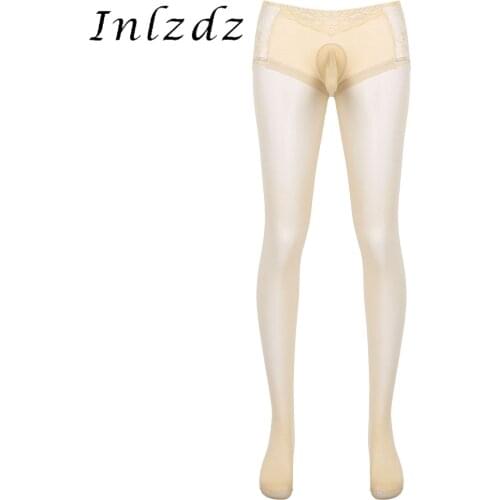 Mens Erotic Sexy Stretchy Pantyhose Stocking See-through Lingerie Underwear Bulge Pouch Lace Patchwork Tights Hosiery Sleepwear
