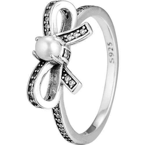 Delicate Sentiments Rings With White Pearl 100% 925 Sterling Silver Jewelry For Women Wholesales Free Shipping