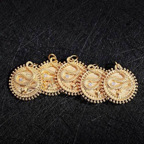 2020 New Sun Disc Snake Pendant With White Zircon Golden Color Pendant 1 Piece Handmade DIY Necklace For Man Women