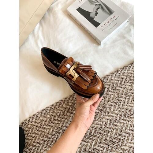 2020 New Lefu Shoes Womens British College Style Small Leather Shoes Muffin Thick Sole Retro Tassel Single Shoes Womens Shoes