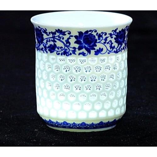 Crystal Hollow Tea Cup White Ceramic Teaware Blue Porcelain Teacup Kung Fu Tea Set Gifts Drinkware Water Cup Puer Tea Bowl