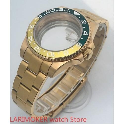 Transparent back cover 904L stainless steel gold strap bracelet with 40mm sapphire glass ETA NH36 MH35 case yellow green bezel