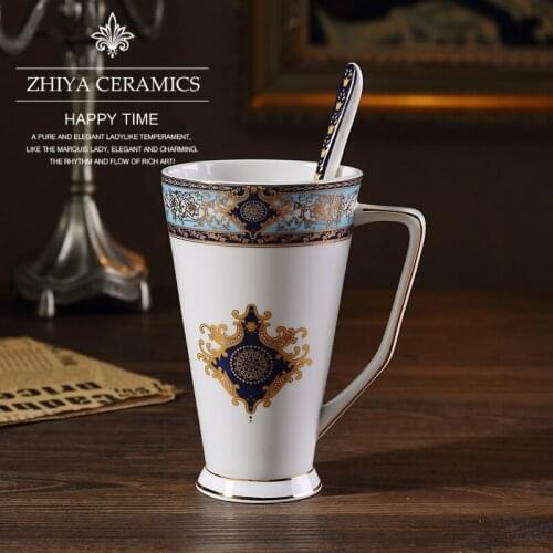 Retro Bohemian Bone China Mug Large Capacity Personality Drinking Cup European-style Coffee Cup Milk Cup With Spoon Gift Cup