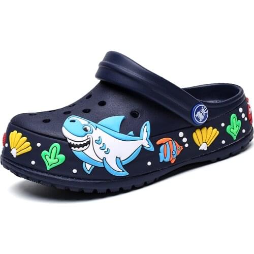 2021 Children Sandals Summer Hole Shoes Rubber EVA Unisex Boy Girl Garden Shoes Shark Beach Flat Sandals