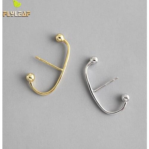 Flyleaf Simple Gold Beads Type C Fine Jewelry 100% 925 Sterling Silver Stud Earrings For Women Earings Fashion Jewelry Fun