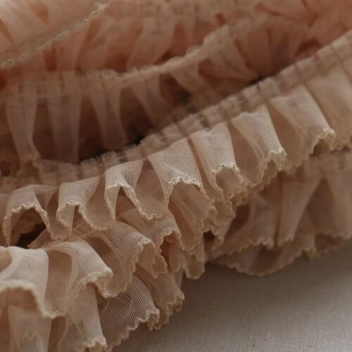 10Meters Mesh Tulle Fabric 5cm Width Blue Green Apricot Ribbon Decoration Ruffles Pleated Lace Trim Net Cloth Trim 5cm Wide