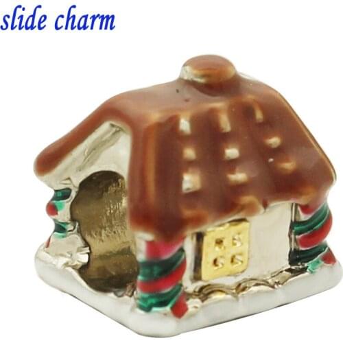 Slide charm Free shipping New European Fashion Christmas house building small accessories charm beads fit Pandora bracelet