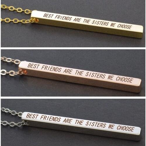 Sister Jewelry "Best Friends Are The Sisters We Choose" Simple Engraved Vertical Bar Necklace Best Friends Bridesmaid Gift