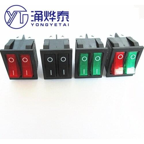 YYT 2PCS Double rocker switch Red and green with light 2Gear 6Pin power button switch electric baking pan electric heater switch
