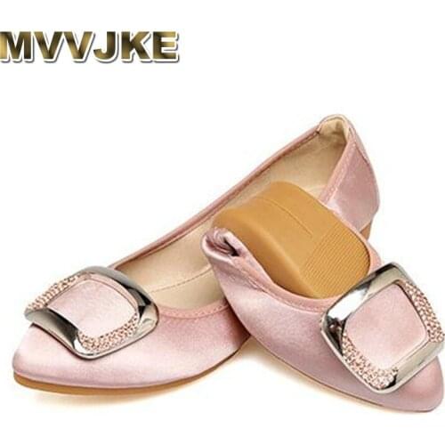 MVVJKE 2019 New Women Ballet Flats Square Rhinestone Moccasin Shoe Solid Comfortable Silk Slip on Pointed Toe
