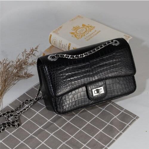 Authentic Real Crocodile Skin Silver Hardware Women Flap Purse Genuine Alligator Leather Lady Messenger Bag Female Shoulder Bag