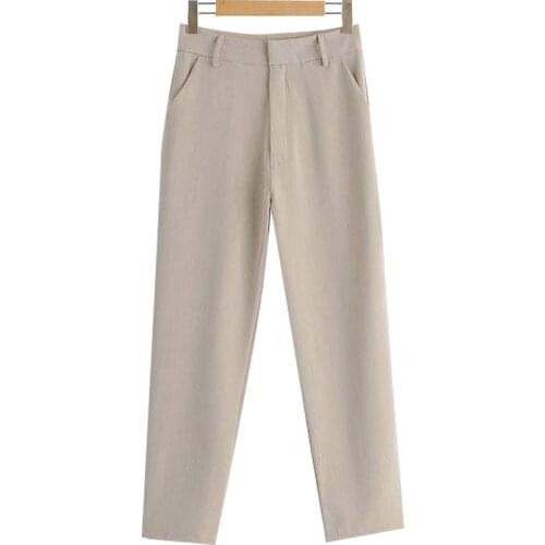 Klacwaya Women 2020 Chic Fashion Office Wear Side Pockets Pants Vintage High Waist Zipper Fly Female Ankle Trousers Pantalones