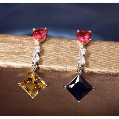 New Design 925 Sterling Silver Full Square Zircon Boho Earrings for Women Wedding Jewelry Fashion S925 Pendientes Brincos