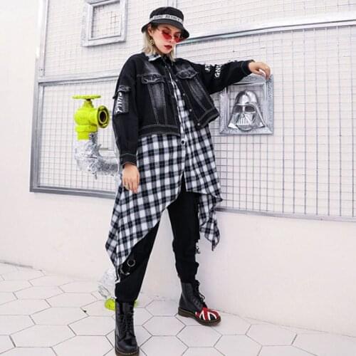 Women Plaid Two False Pieces Suit Trench New Lapel Long Sleeve Loose Fit Windbreaker Fashion Tide Autumn Winter 2019
