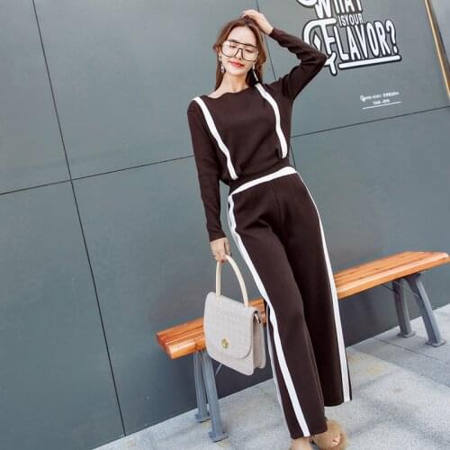 Womens Sets Long Sleeve Wide leg pants suit autumn winter new womens knit bottoms two-piece suit 2 Piece Set Tops+Pants suit