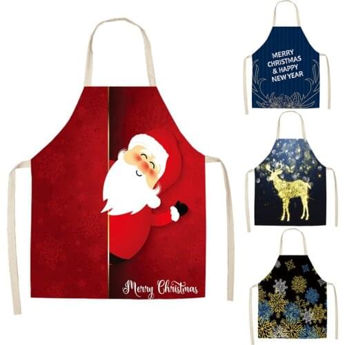 Santa Claus Christmas Apron for Woman Pinafore Cotton Linen Aprons Snowflake Bib for Kitchen Cooking Baking Accessory