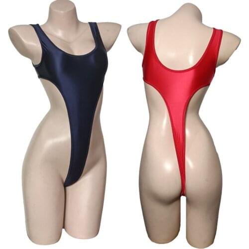Women Sexy Lingerie Glossy Shiny High Cut Tiddies Thong Leotard Tops Bodysuit Teddy One Piece Bikini Swimwear Erotic Underwear