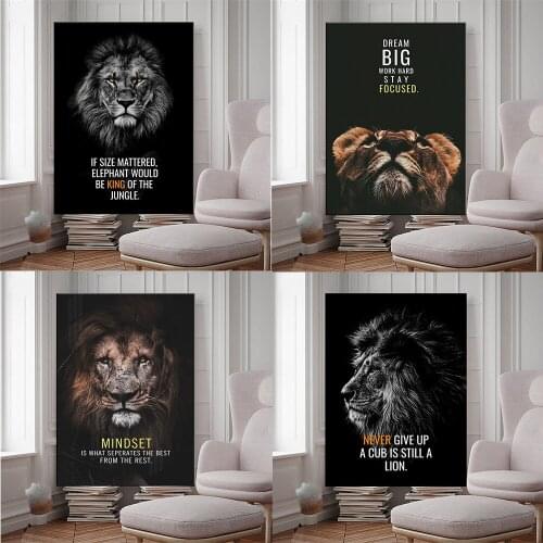 Canvas Painting Animal Wall Art Lion Elephant Deer Zebra Posters and Prints Wall Pictures for Living Room Decoration Home Decor