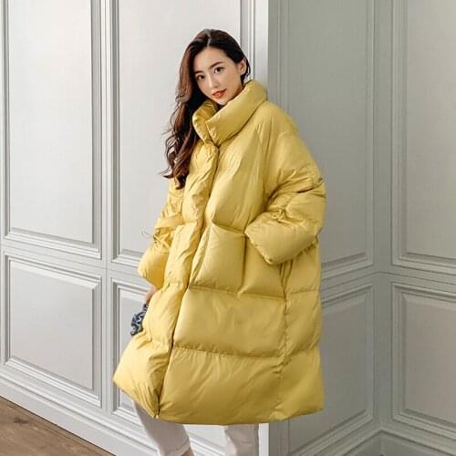 Winter Womens Long Stand Collar Down Coats Thicker Warm Fluffy Down Coat Female Winter Bread Style Parkas wy350