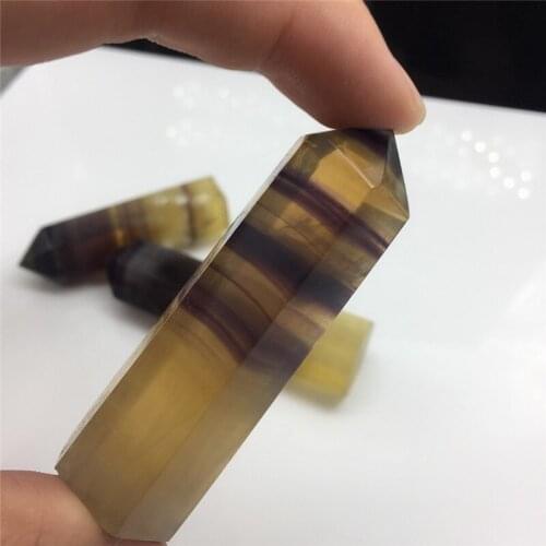 1PC Natural Fluorite Hexagonal Column Crystal Point Healing Wand Mineral Crystal Home Decoration Stone Study Room Decoration