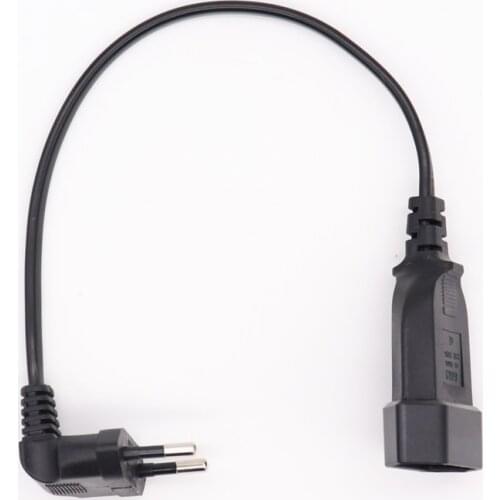 1PCS EU Power Adapter Cord,90 Degree Angled European Round 2Pin Male to Female Plug Power Cable For UPS PDU 0.3M/0.6M