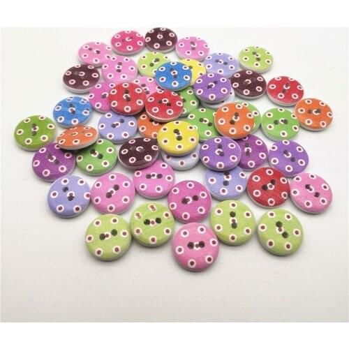 100pcs 15mm Mixed Spotted Dots Painted Wooden Round Buttons Sewing 2 Holes Wood DIY Crafts Scrapbooking Cardmaking