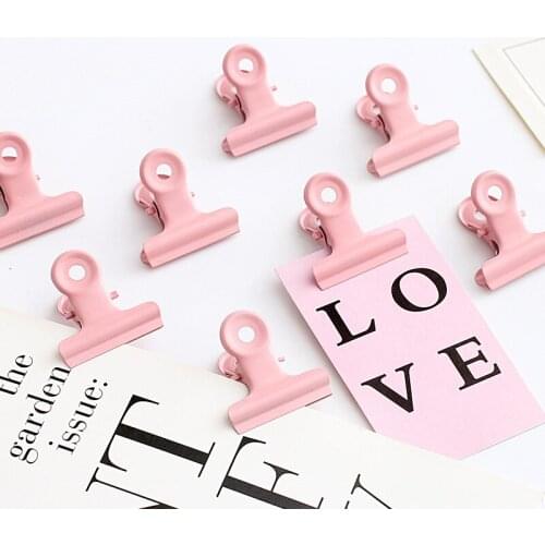10cs Harajuku style cute pink metal round tail folder office storage paper clip student test clip data clip