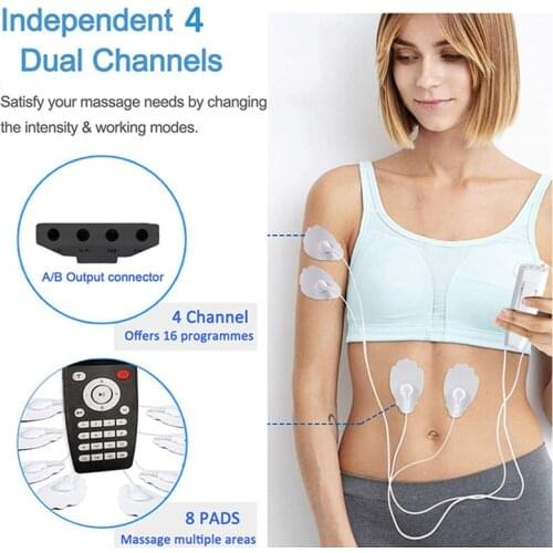 16 Modes Unit 4 Output EMS TENS Unit Machine Muscle Stimulator Health Care Body Massage Pulse Meridians Physiotherapy Massager
