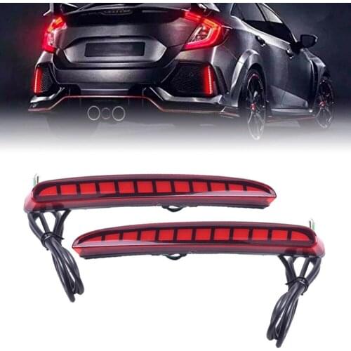 2Pcs Car Led Brake Light Rear Bumper Reflector Driving Fog Lamp For Honda Civic Hatchback Type R Si Sedan 2017 2018 2019 2020