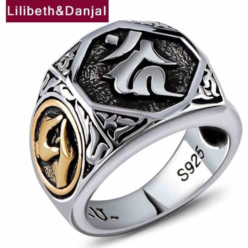 2019 Vintage Couple Buddha Mantra Letter Rings 100% Real 925 Sterling Silver jewelry for Women mens wedding engagement Ring R42