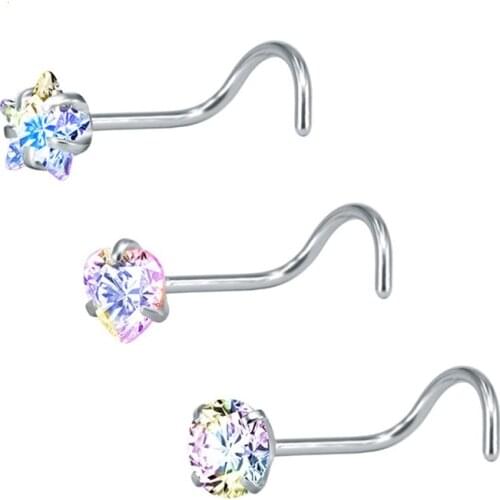 3pcs Fashion Crystal Nose Studs Sets Nose Rings Studs Set Stainless Steel Nose Piercing Screws Nose Septum Ring Piercing Jewelry