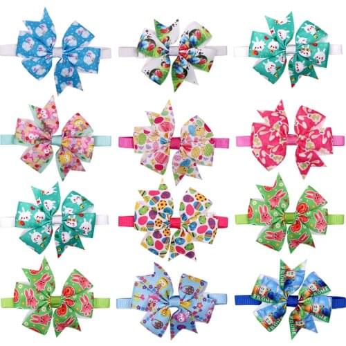 30 Pcs Pet Dog Bow Tie Easter Design Rabbit Eggs Style Cat Dog Bowties Adjustable Necktie Pet Grooming Accessories Dog Supplier