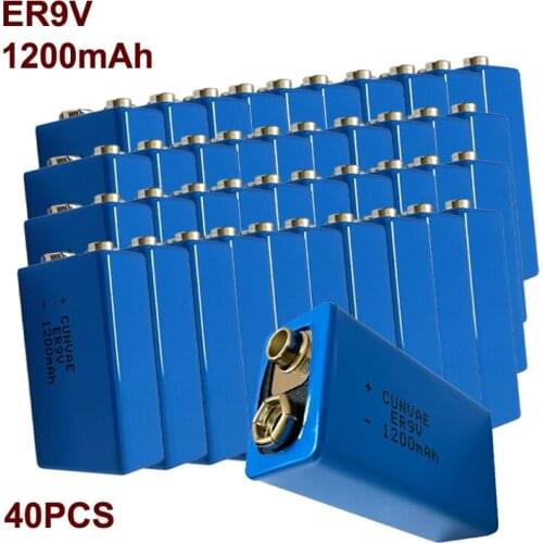 40PCS ER9V Battery 1200mAh 9V 6F22 6LR61 Li-SOCl2 Lithium Batteries Bateria Baterias For Alarm device Deep Drilling