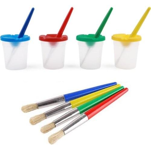 50% Hot Sale 8Pcs Kids Round Tip Brush with Cleaning Cup Educational Painting Tools Toy Set