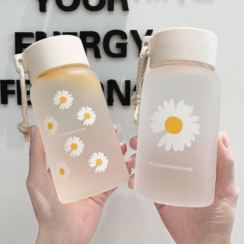 500ml Small Daisy Transparent Plastic Water Bottles Portable Water Bottle For Students Drink Water Bottle Cup Gift With Rope