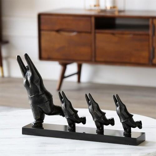 Retro Four Abstract Figures Arranged With Raised Hands Figurines Metal Marble Crafts Decorations For Home adornos para casa