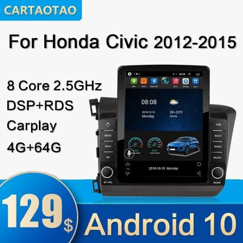Android 10.0 4GB+64GB DSP CarPlay Car Radio GPS map multimedia video player for Honda Civic 2012 2013 2014 2015 2DIN