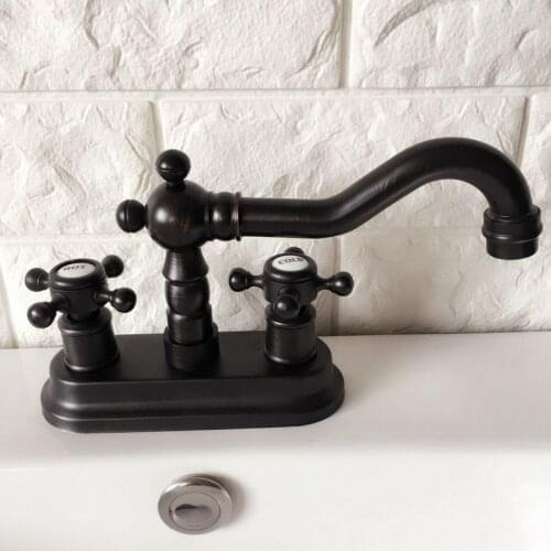 Black Oil Rubbed Bronze 4" Centerset Bathroom Sink Faucet Swivel Basin Mixer Tap Dual Cross Handles mhg075